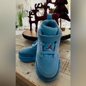 Jordan Kids Sky Blue Sneakers with Red Accent